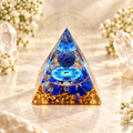 PIRÂMIDE DE ORGONITE TAI CHI COM ESFERA DE LÁPIS-LAZÚLI. EQUILÍBRIO, SABEDORIA E HARMONIA