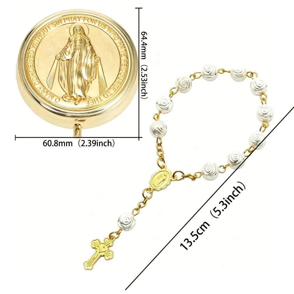 PULSEIRA DE ROSÁRIO COM ESTOJO DA VIRGEM MARIA – FÉ E DELICADEZA