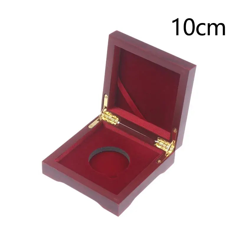 ESTOJO DE MADEIRA PARA MOEDA COM INTERIOR VERMELHO – 10 OU 12 CM