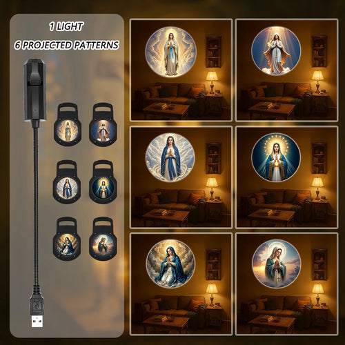 Luminária Projetora Nossa Senhora — 6 Aparições Sagradas para o Seu Quarto