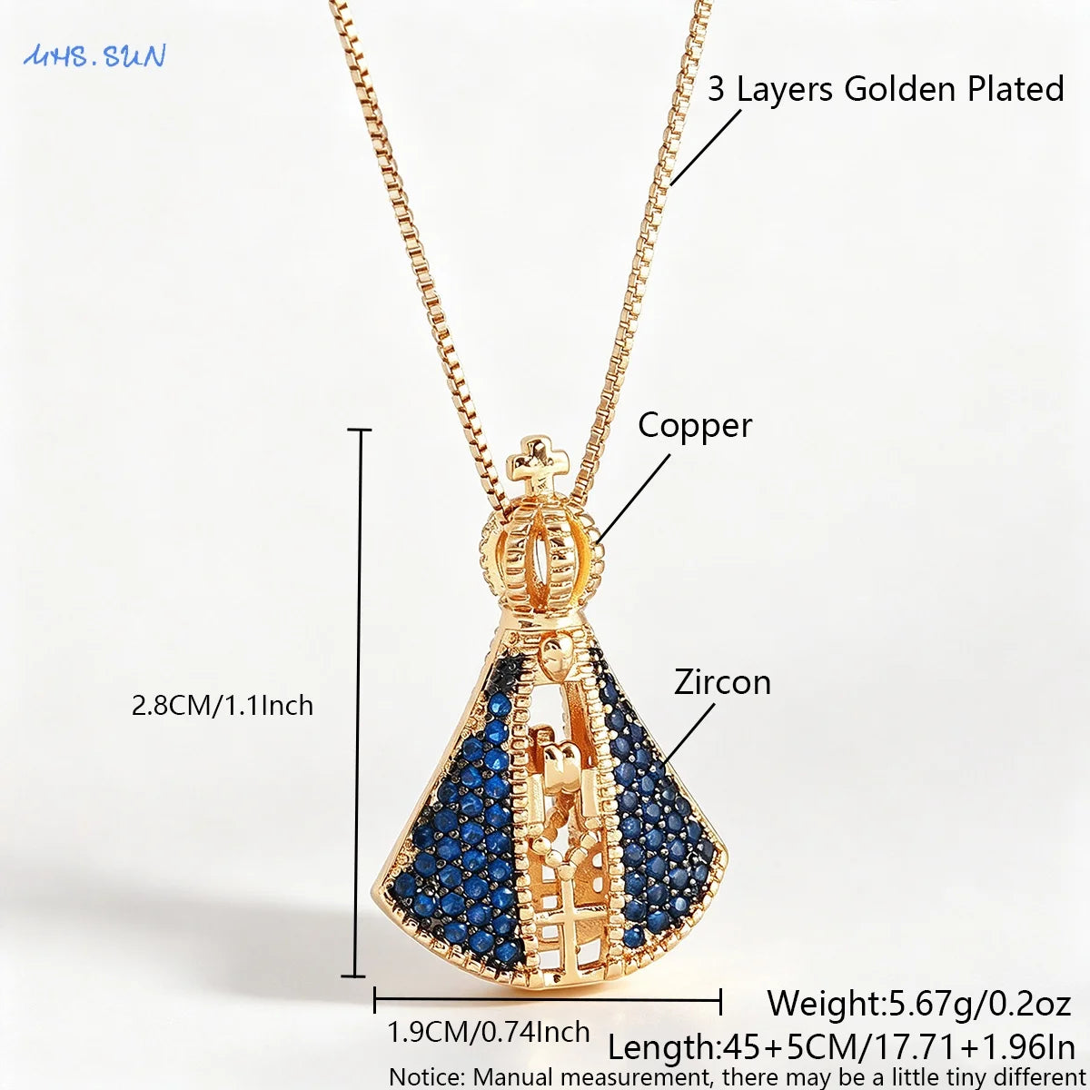 COLAR NOSSA SENHORA APARECIDA COM ZIRCÔNIAS – AZUL E DOURADO
