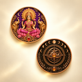 Moeda comemorativa de Lakshmi com lótus e elefantes e reverso celestial