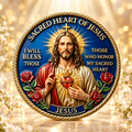 MOEDA DO SAGRADO CORAÇÃO DE JESUS – AMOR, MISERICÓRDIA E DEVOÇÃO. SALVAI NOSSAS ALMAS — cenário dourado AURA555