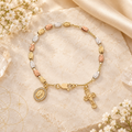 Pulseira rosário tricolor com medalha de Maria e cruz – Aura555