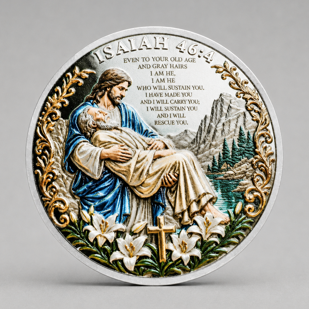 MOEDA BÍBLICA ISAÍAS 46:4 – EU O SUSTENTAREI E O RESGATAREI. JESUS E O CORDEIRO