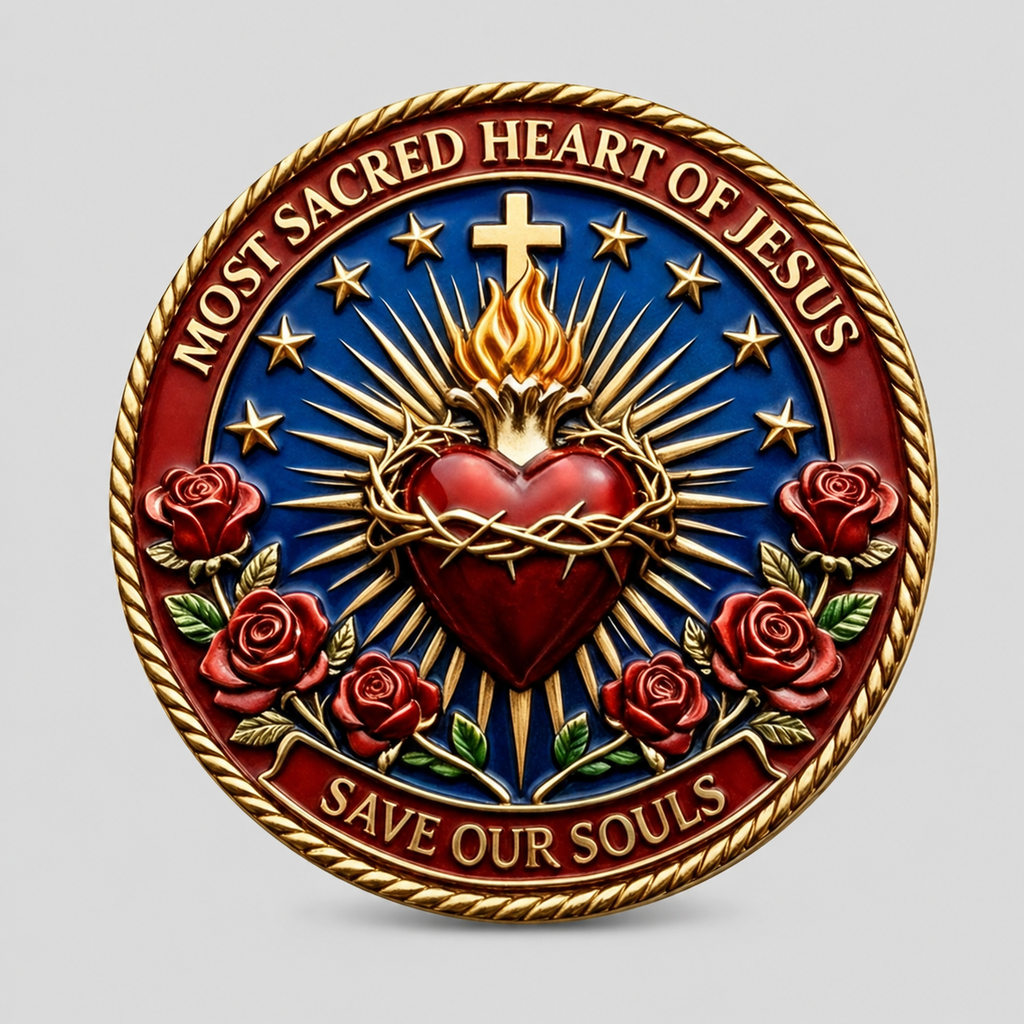MOEDA DO SAGRADO CORAÇÃO DE JESUS – AMOR, MISERICÓRDIA E DEVOÇÃO. SALVAI NOSSAS ALMAS